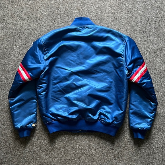 VTG 90s NFL NY Giants STARTER Quilted Snap Close Bomber Jacket Large Made In USA - Picture 3 of 16